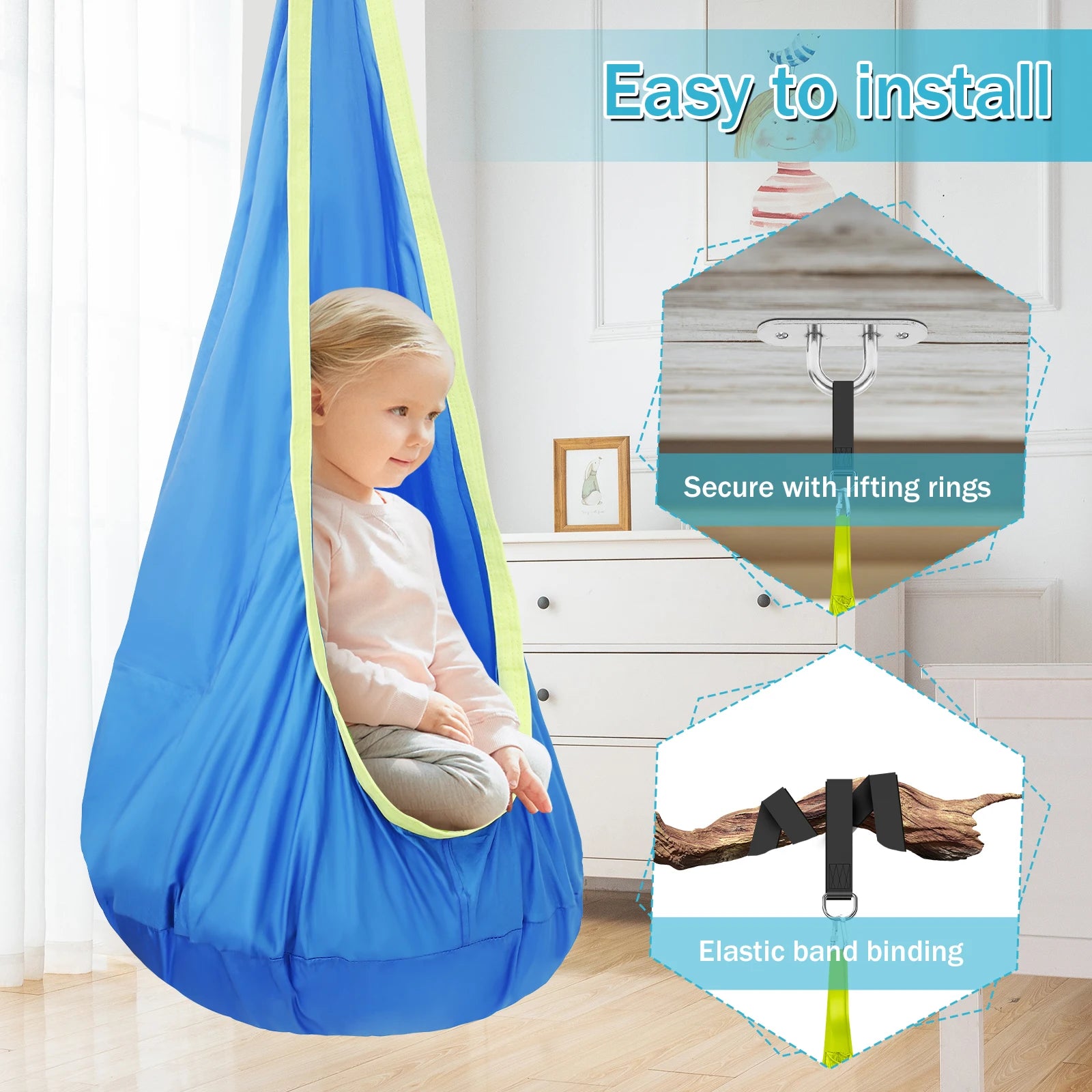 Chair Sensory Swing Chair Kids Pod Swing Seat Portable Hammock Chair Swing with Inflatable Pillow Hanging Hammock Max 200Kg