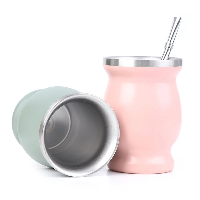 1PC Yerba Mate Cup 304 Stainless Steel 8Oz Argentine Yerba Mate Gourd with Bombillas Easy to Prepare and Clean