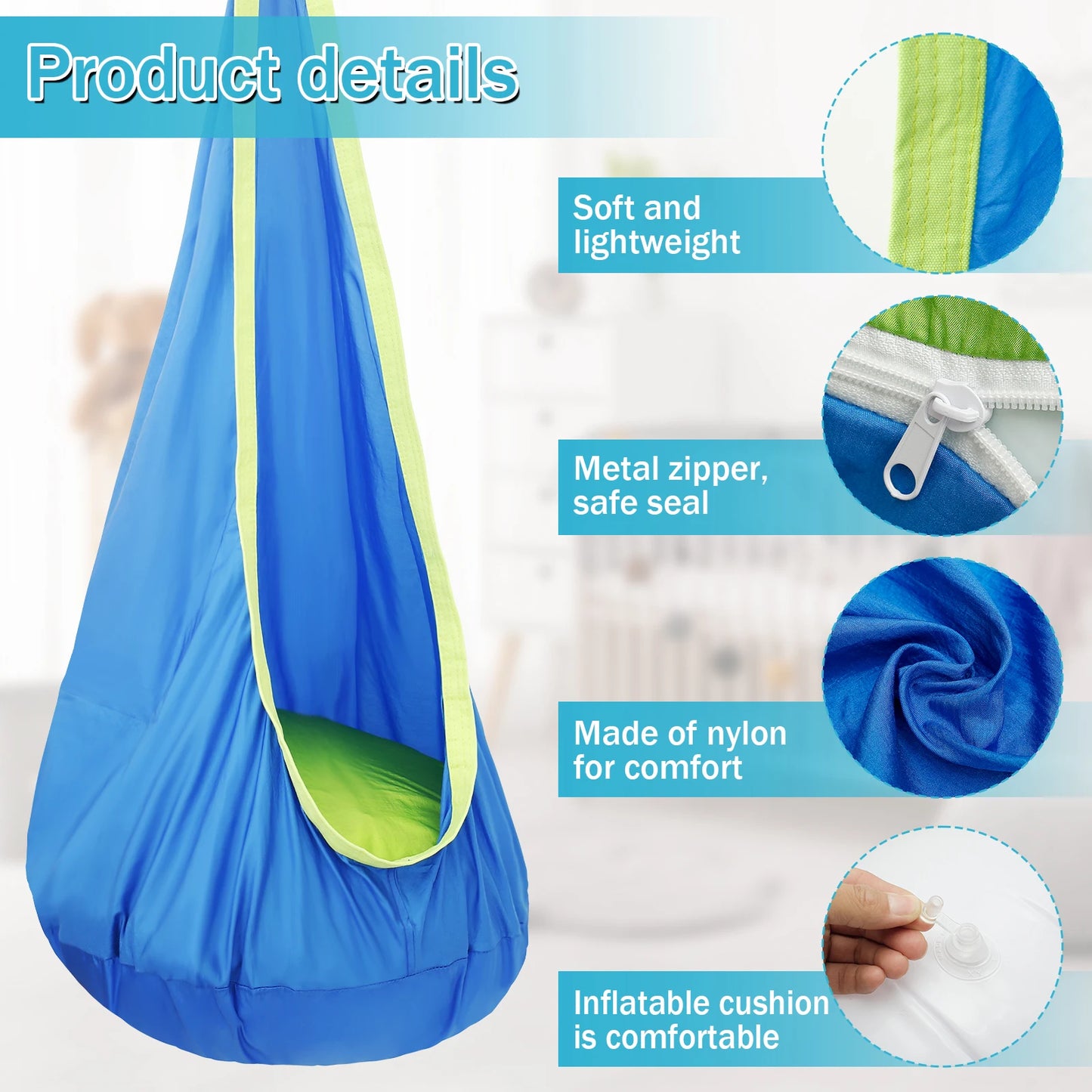 Chair Sensory Swing Chair Kids Pod Swing Seat Portable Hammock Chair Swing with Inflatable Pillow Hanging Hammock Max 200Kg