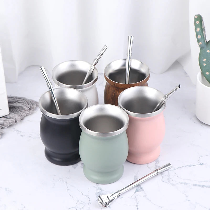 1PC Yerba Mate Cup 304 Stainless Steel 8Oz Argentine Yerba Mate Gourd with Bombillas Easy to Prepare and Clean