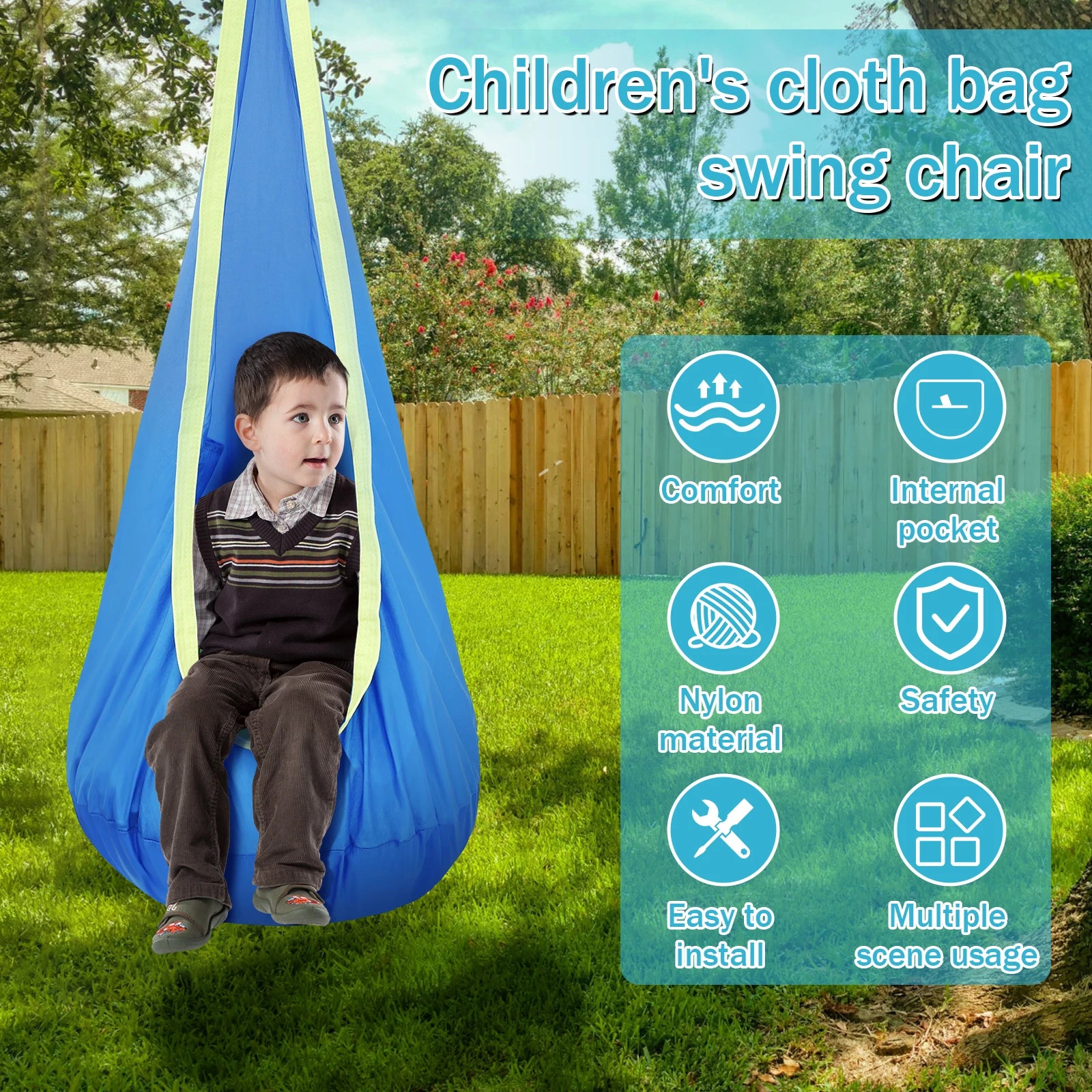 Chair Sensory Swing Chair Kids Pod Swing Seat Portable Hammock Chair Swing with Inflatable Pillow Hanging Hammock Max 200Kg