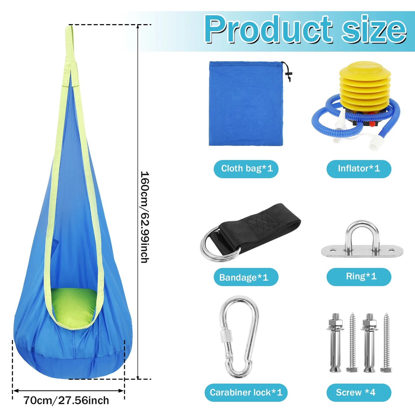 Chair Sensory Swing Chair Kids Pod Swing Seat Portable Hammock Chair Swing with Inflatable Pillow Hanging Hammock Max 200Kg