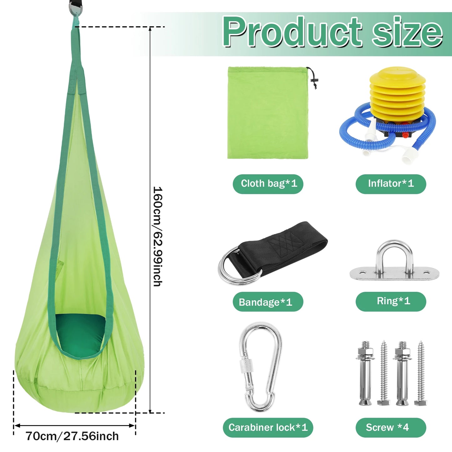 Chair Sensory Swing Chair Kids Pod Swing Seat Portable Hammock Chair Swing with Inflatable Pillow Hanging Hammock Max 200Kg