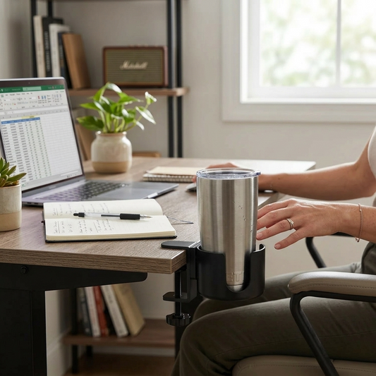 Desk Cup Holder - Adjustable Arm Clamp Stand